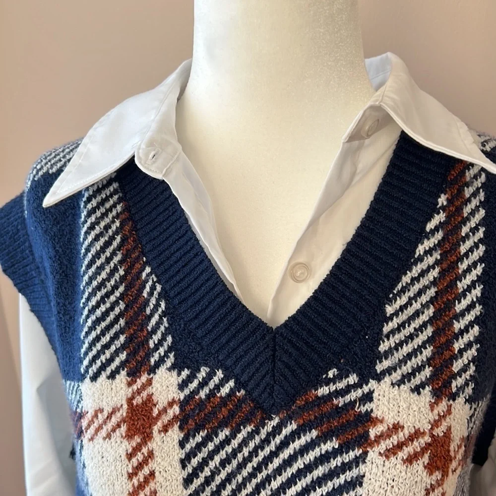 RACHEL Zoe l Plaid Vest with Long Sleeve Shirt - Picture 2 of 8